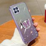 For OPPO Reno4 SE Plated Gradient Glitter Butterfly Holder TPU Phone Case(Purple)