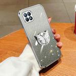 For OPPO Reno4 SE Plated Gradient Glitter Butterfly Holder TPU Phone Case(Silver)