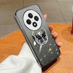 For OPPO Reno12 F Plated Gradient Glitter Butterfly Holder TPU Phone Case(Black)