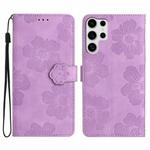For Samsung Galaxy S25 Ultra 5G Flower Embossing Pattern Leather Phone Case(Purple)