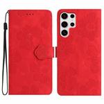 For Samsung Galaxy S25 Ultra 5G Flower Embossing Pattern Leather Phone Case(Red)