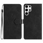 For Samsung Galaxy S25 Ultra 5G Flower Embossing Pattern Leather Phone Case(Black)