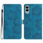 For Samsung Galaxy S25 Edge 5G Flower Embossing Pattern Leather Phone Case(Blue)
