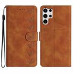 For Samsung Galaxy S25 Ultra 5G Seven Butterflies Embossed Leather Phone Case(Brown)