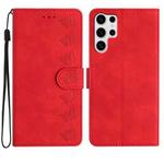 For Samsung Galaxy S25 Ultra 5G Seven Butterflies Embossed Leather Phone Case(Red)