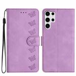 For Samsung Galaxy S25 Ultra 5G Seven Butterflies Embossed Leather Phone Case(Purple)