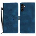 For Samsung Galaxy S25+ 5G Flower Butterfly Embossing Pattern Leather Phone Case(Blue)