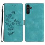 For Samsung Galaxy S25+ 5G Flower Butterfly Embossing Pattern Leather Phone Case(Sky Blue)