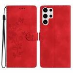 For Samsung Galaxy S25 Ultra 5G Flower Butterfly Embossing Pattern Leather Phone Case(Red)