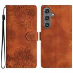 For Samsung Galaxy S24 FE 5G Cherry Blossom Butterfly Skin Feel Embossed PU Phone Case(Brown)