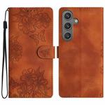For Samsung Galaxy S25 5G Cherry Blossom Butterfly Skin Feel Embossed PU Phone Case(Brown)