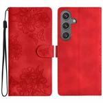 For Samsung Galaxy S25+ 5G Cherry Blossom Butterfly Skin Feel Embossed PU Phone Case(Red)