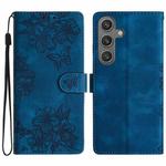 For Samsung Galaxy S25+ 5G Cherry Blossom Butterfly Skin Feel Embossed PU Phone Case(Blue)