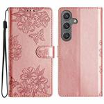 For Samsung Galaxy S25+ 5G Cherry Blossom Butterfly Skin Feel Embossed PU Phone Case(Rose Gold)