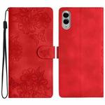 For Samsung Galaxy S25 Edge 5G Cherry Blossom Butterfly Skin Feel Embossed PU Phone Case(Red)