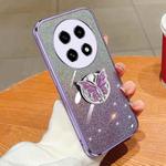 For OPPO A2 Pro Plated Gradient Glitter Butterfly Holder TPU Phone Case(Purple)