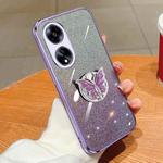 For OPPO A1 5G Plated Gradient Glitter Butterfly Holder TPU Phone Case(Purple)