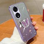 For OPPO A1 Pro Plated Gradient Glitter Butterfly Holder TPU Phone Case(Purple)