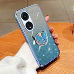 For OPPO A1 Pro Plated Gradient Glitter Butterfly Holder TPU Phone Case(Sierra Blue)