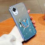 For OPPO A17k Plated Gradient Glitter Butterfly Holder TPU Phone Case(Sierra Blue)