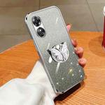 For OPPO A17 Plated Gradient Glitter Butterfly Holder TPU Phone Case(Silver)