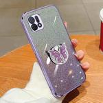 For OPPO A16k Plated Gradient Glitter Butterfly Holder TPU Phone Case(Purple)