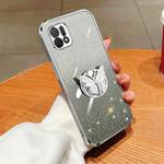 For OPPO A16k Plated Gradient Glitter Butterfly Holder TPU Phone Case(Silver)