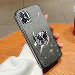 For OPPO A16k Plated Gradient Glitter Butterfly Holder TPU Phone Case(Black)