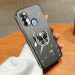 For OPPO A32 Plated Gradient Glitter Butterfly Holder TPU Phone Case(Black)