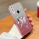 For OPPO A8 Plated Gradient Glitter Butterfly Holder TPU Phone Case(Pink)