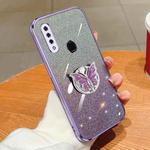 For OPPO A8 Plated Gradient Glitter Butterfly Holder TPU Phone Case(Purple)