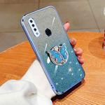 For OPPO A8 Plated Gradient Glitter Butterfly Holder TPU Phone Case(Sierra Blue)