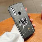 For OPPO A8 Plated Gradient Glitter Butterfly Holder TPU Phone Case(Black)