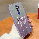 For OPPO A11x / A9 2020 Plated Gradient Glitter Butterfly Holder TPU Phone Case(Purple)