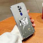 For OPPO A11x / A9 2020 Plated Gradient Glitter Butterfly Holder TPU Phone Case(Silver)