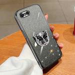 For OPPO A1k Plated Gradient Glitter Butterfly Holder TPU Phone Case(Black)