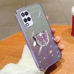 For OPPO A54 Plated Gradient Glitter Butterfly Holder TPU Phone Case(Purple)
