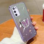 For OPPO A55 5G Plated Gradient Glitter Butterfly Holder TPU Phone Case(Purple)