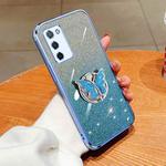 For OPPO A55 5G Plated Gradient Glitter Butterfly Holder TPU Phone Case(Sierra Blue)