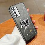 For OPPO A55 5G Plated Gradient Glitter Butterfly Holder TPU Phone Case(Black)