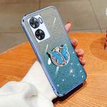 For OPPO A57 4G Plated Gradient Glitter Butterfly Holder TPU Phone Case(Sierra Blue)