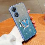 For OPPO A58 5G Plated Gradient Glitter Butterfly Holder TPU Phone Case(Sierra Blue)