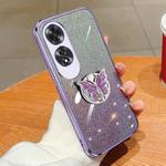 For OPPO A60 Plated Gradient Glitter Butterfly Holder TPU Phone Case(Purple)