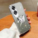 For OPPO A60 Plated Gradient Glitter Butterfly Holder TPU Phone Case(Silver)