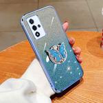 For OPPO A93s 5G Plated Gradient Glitter Butterfly Holder TPU Phone Case(Sierra Blue)