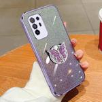 For OPPO A94 5G Plated Gradient Glitter Butterfly Holder TPU Phone Case(Purple)