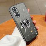 For OPPO A96 Plated Gradient Glitter Butterfly Holder TPU Phone Case(Black)