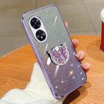 For OPPO A97 5G Plated Gradient Glitter Butterfly Holder TPU Phone Case(Purple)