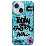 For iPhone 15 TOMATO Text Graffiti TPU Hybrid PC Phone Case(Blue)