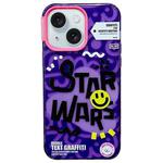 For iPhone 15 TOMATO Text Graffiti TPU Hybrid PC Phone Case(Purple)